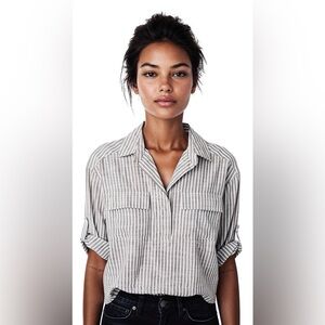 Jane + Delancey Beige and Ivory Striped Blouse